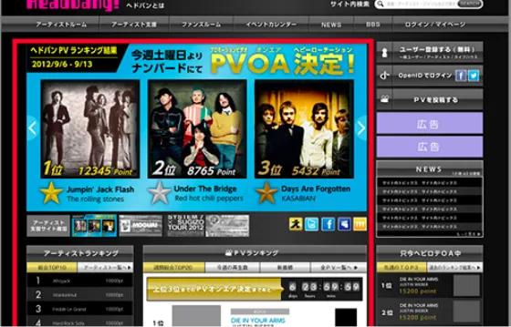 アーティスト支援PVランキングSNSシステム